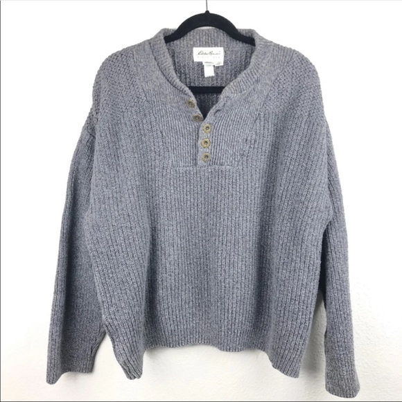 Eddie Bauer Other - Eddie Bauer Mens L Chunky Gray Cable Knit Sweater